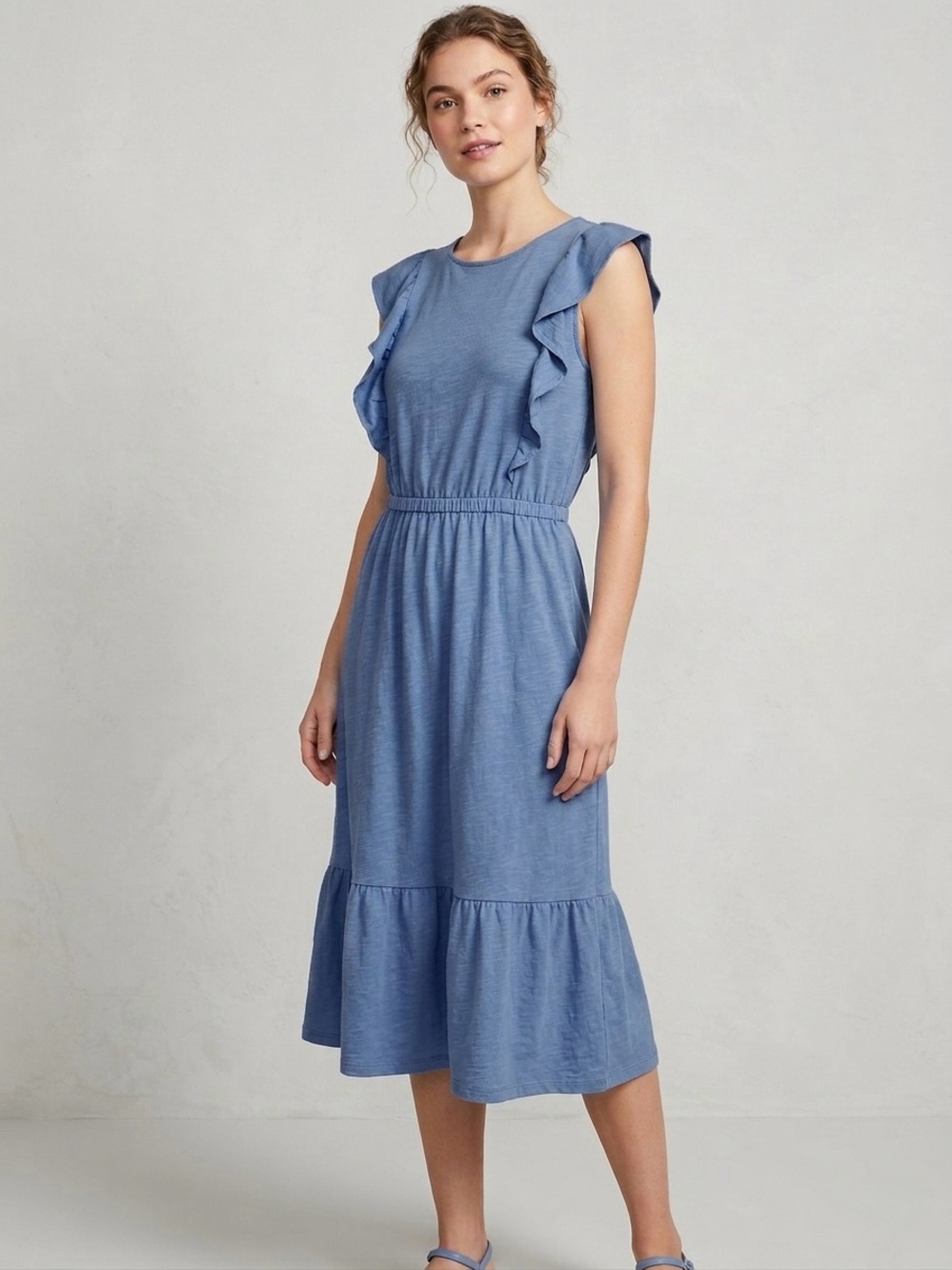 LOFT Sky Blue Ruffle Sleeve Dress